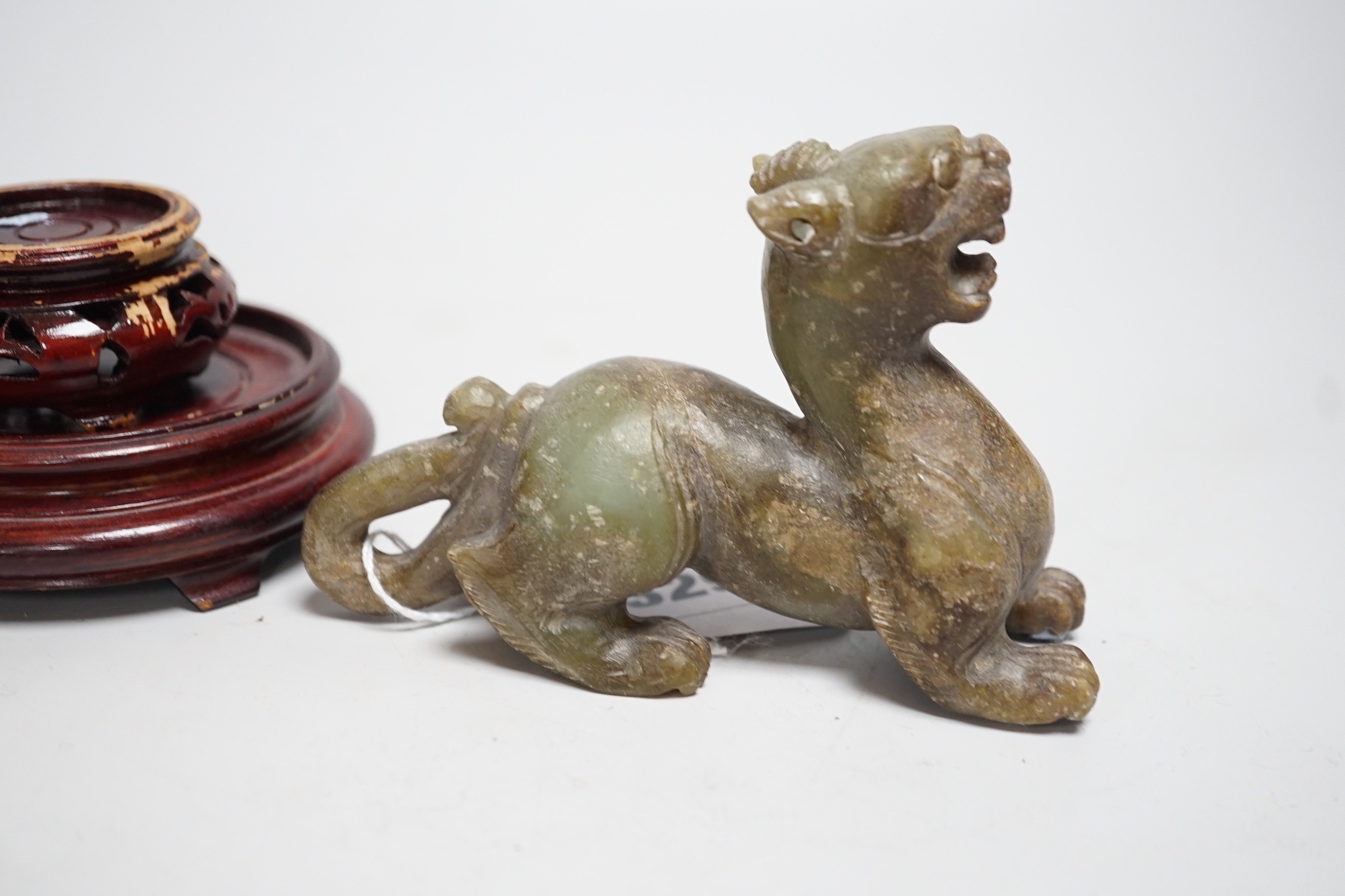 Two Chinese jade figures of mythical beasts, tallest 9cms high